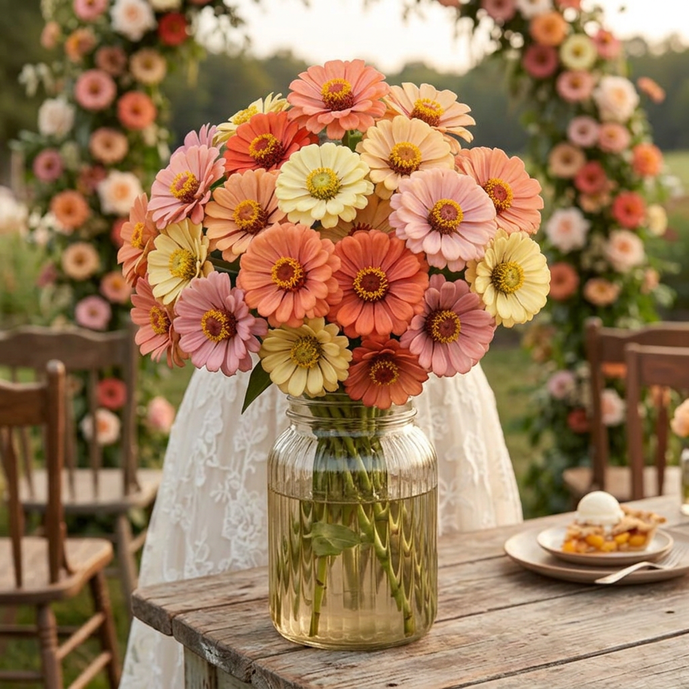 Peach Cobbler Zinnia Seeds, Peach blooms,Large double Flowers, Continous blooms
