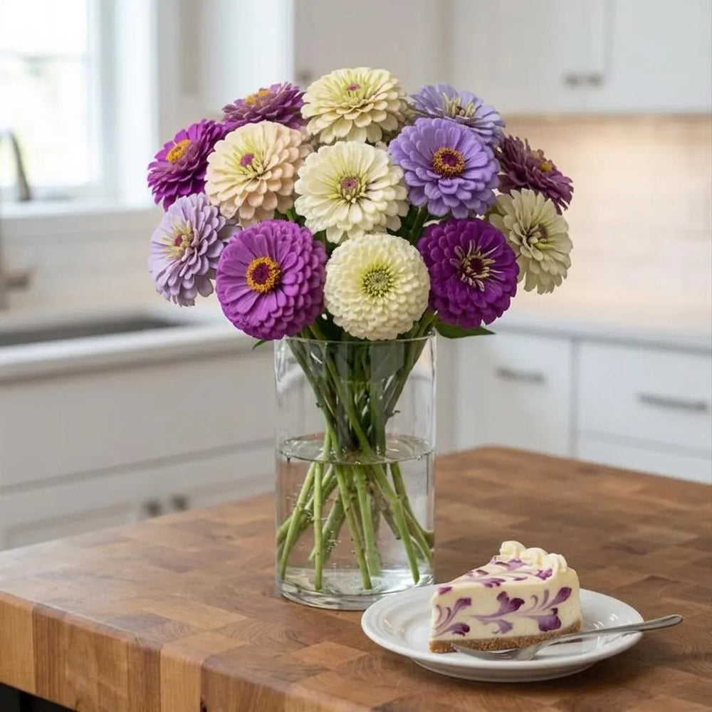 Zinnia Blueberry Cheesecake Seeds, Cut Flowers, Wedding Arrangement, Jewel tone flowers