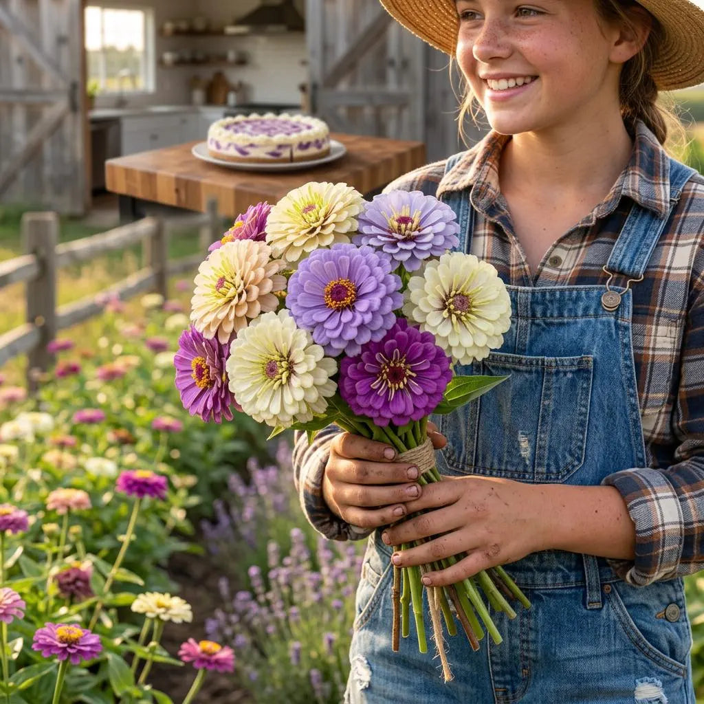 Zinnia Blueberry Cheesecake Seeds, Cut Flowers, Wedding Arrangement, Jewel tone flowers