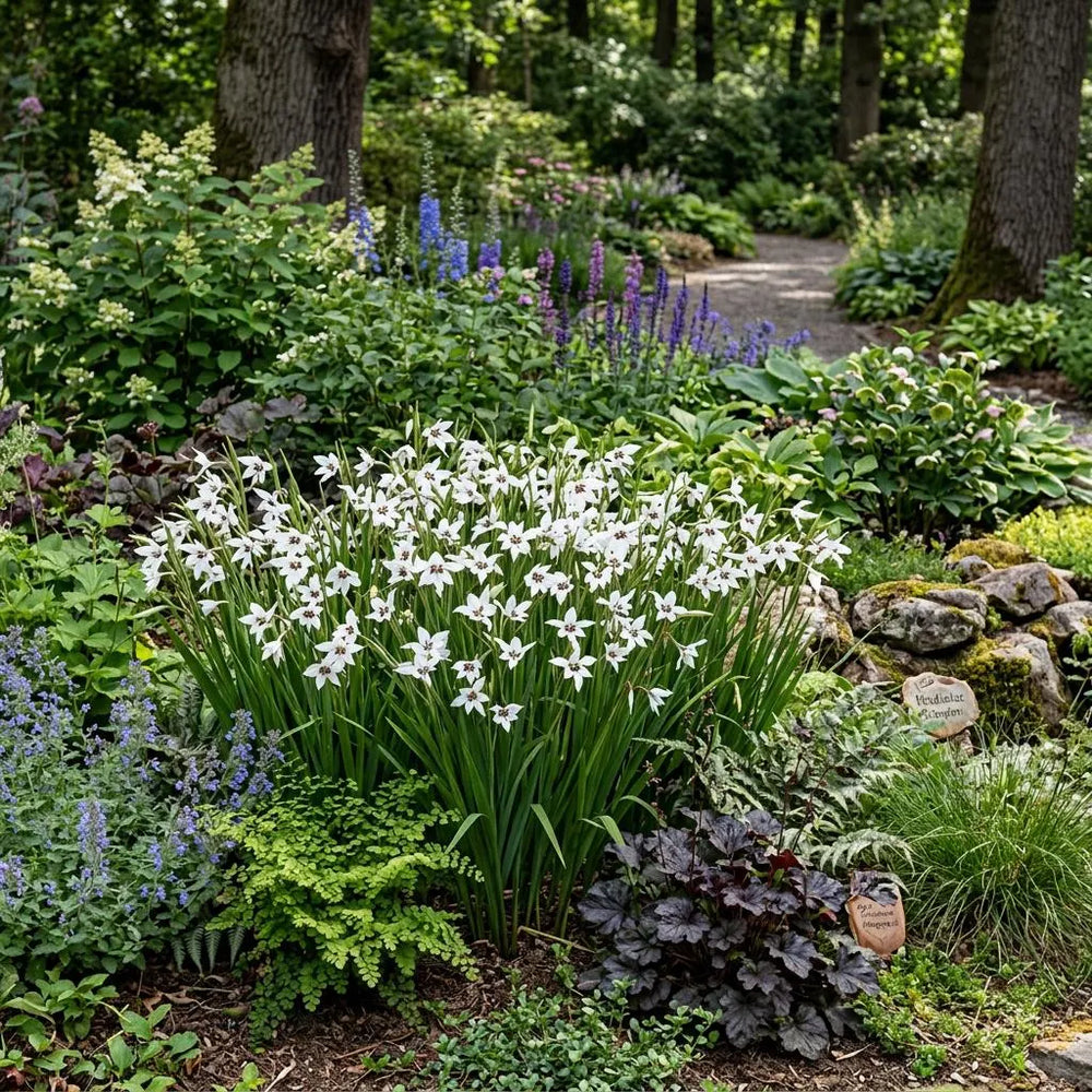 5 Gladiolus Murielae, Peacock orchid Bulbs, faux orchid, star-shaped blooms