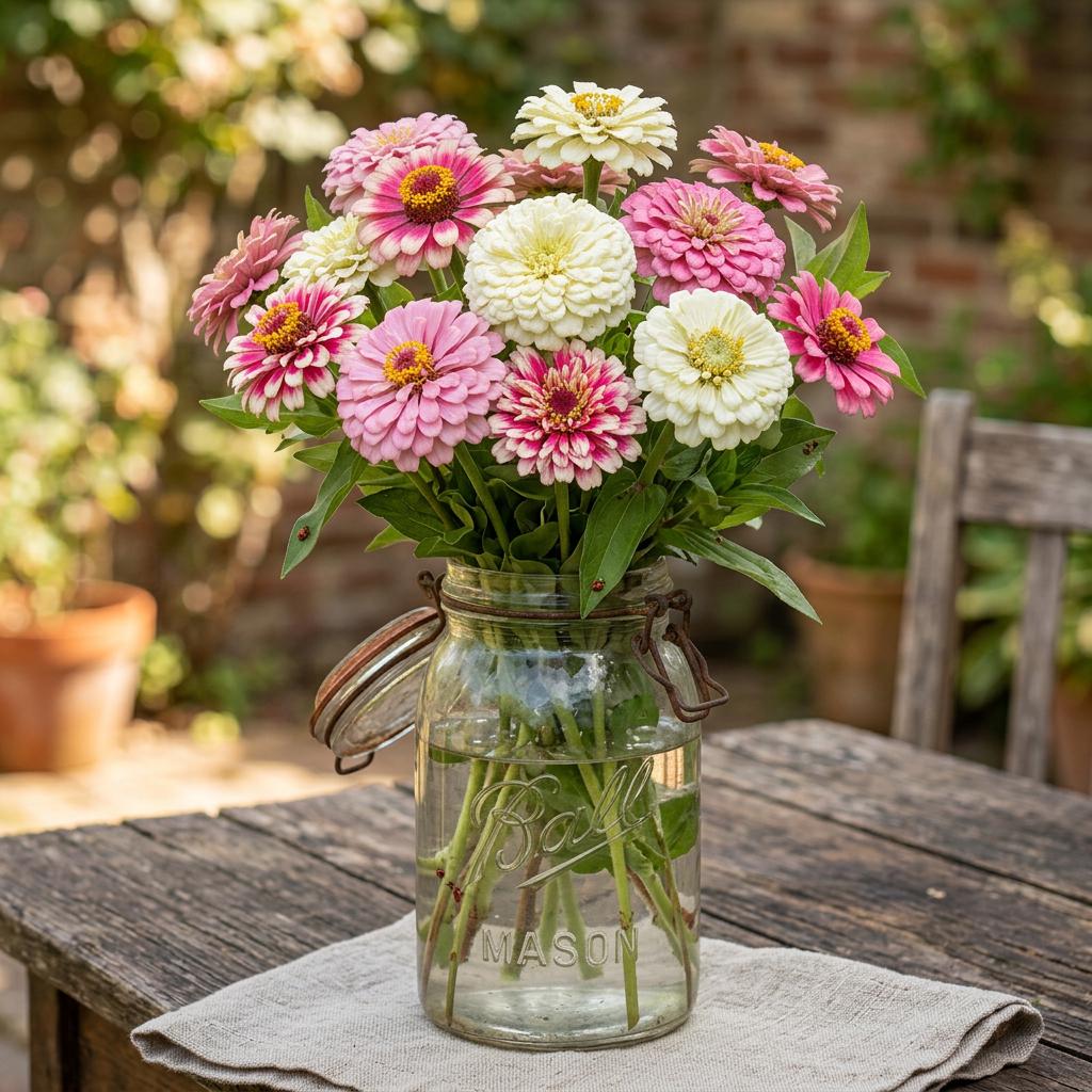 Strawberry Parfait Mix Untreated Zinnia Seeds, Year round Blooms, Double Blooms