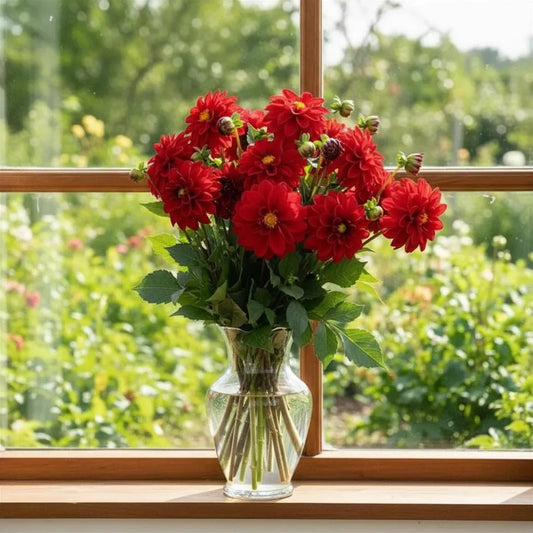 Dahlia Red Shades Figaro Seeds, attracts pollinators, container garden ready